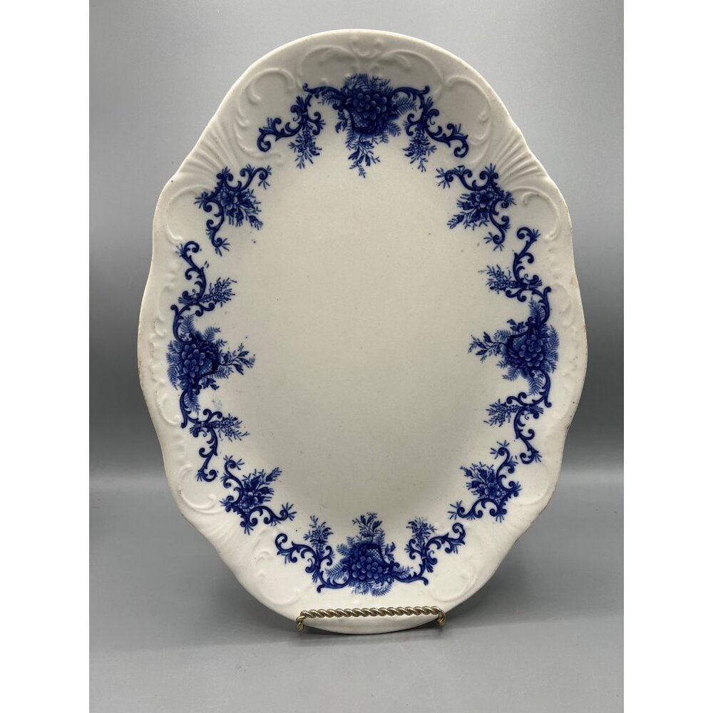 Antique Upper Hanley Platter Martha Blue Floral Porcelain Serving Dish 9x13 - Picture 12 of 12